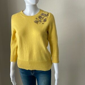 Embellished Cashmere Blend Sweater Women’s Sm Floral Beaded Detail, 3/4 Sleeve